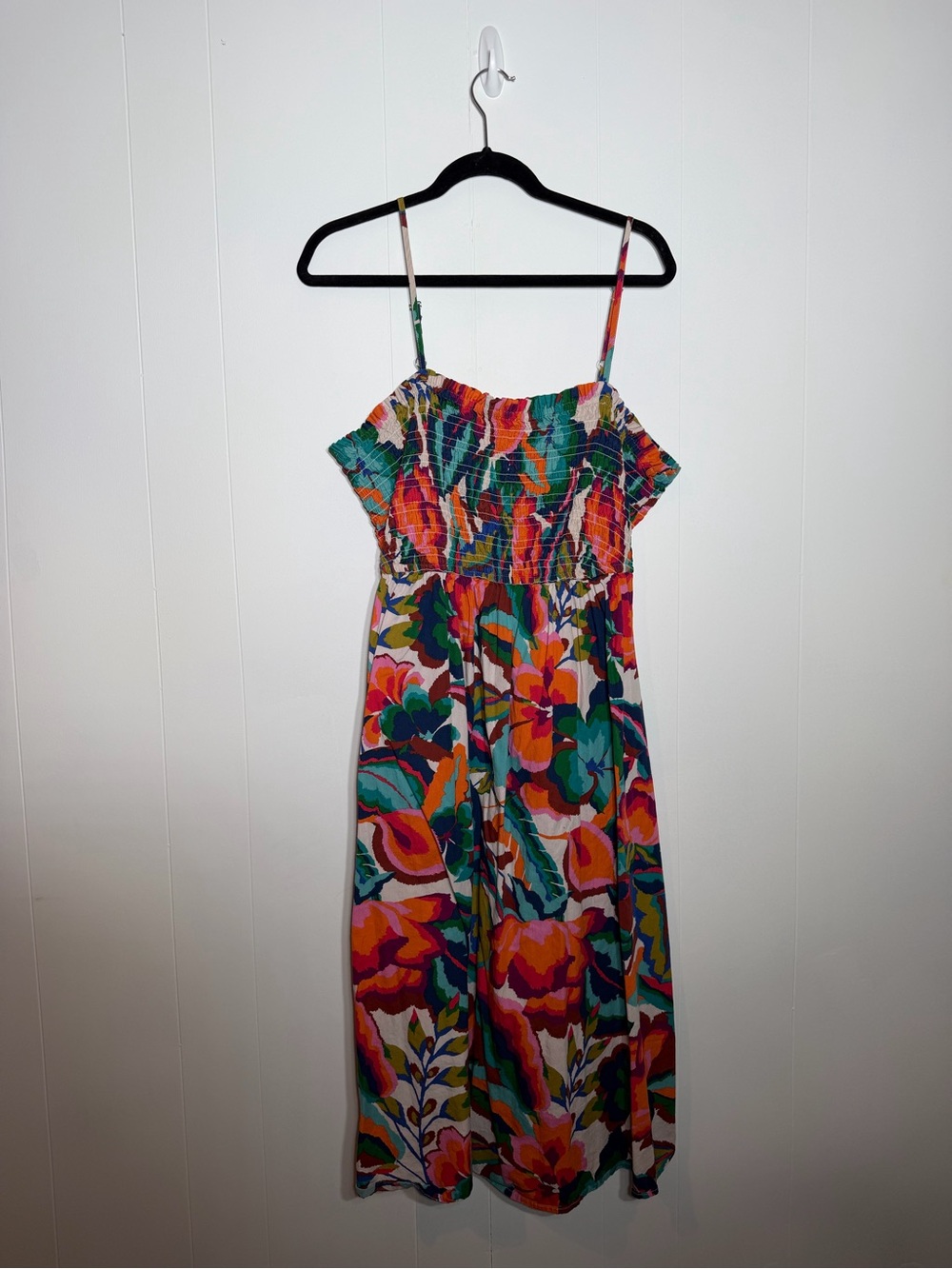 Maurices Multicolor Floral Midi Dress with Smocked Bodice